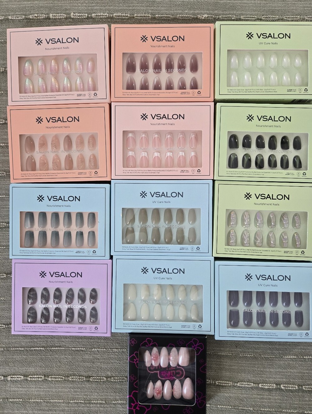 VSALON Assorted Press-On Nail Sets - Neutral, Pink, Gray & Pearl Shades 13 Sets